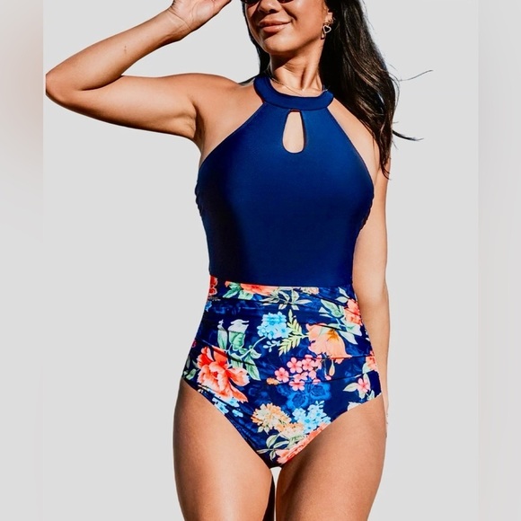 NWT - CUPSHE women’s floral Ruched Tummy control one piece bathing suit size XL - Picture 1 of 12